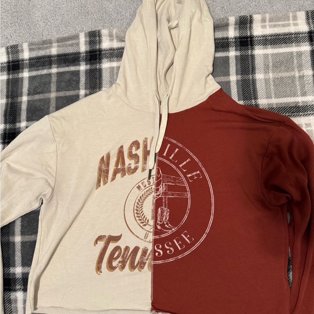 Altar'd State Cream and Red Split Hoodie